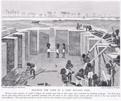 Bouw van het graf van een koning uit de eerste dynastie, ca. 1920 door Henry Charles Seppings Wright